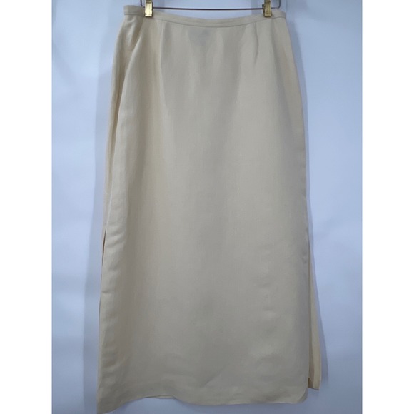 Ann Taylor Dresses & Skirts - Ann Taylor Cream Linen Rayon Maxi Skirt 14 Lined Side Slit Minimalist Old Money